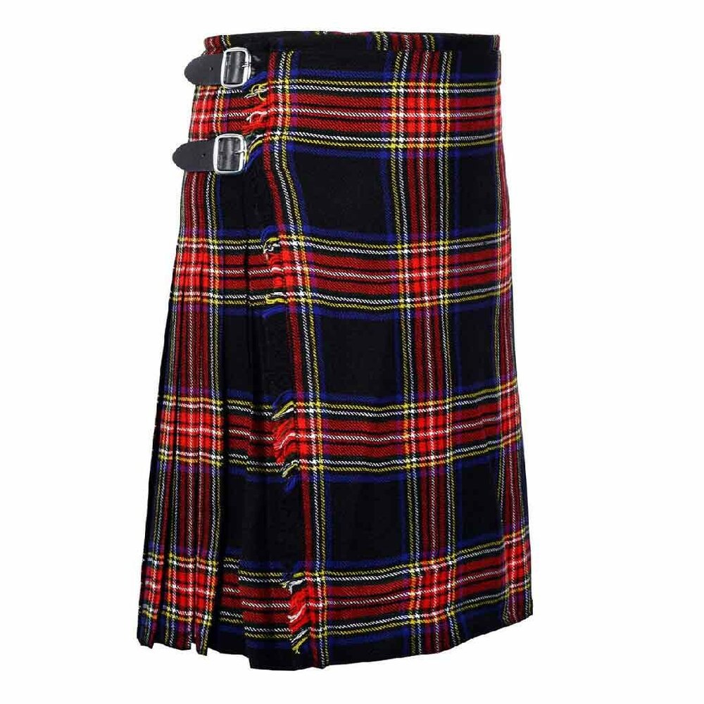 Tartan Black Stewart 8 Yards Kilt Traditional Scottish Outfit Mens Kilt